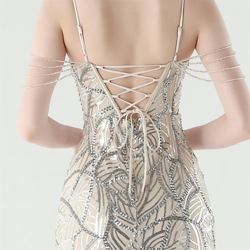 Graceful Sequin Embellished Mesh Mermaid Maxi Dress